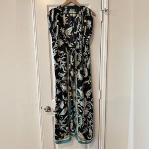 Oysho Vestido Wrap Dress Cover Up Abstract Ocean Blue Black Print Maxi